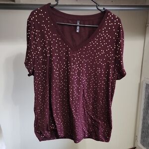 Massini Red V-Neck Polka Dot Blouse